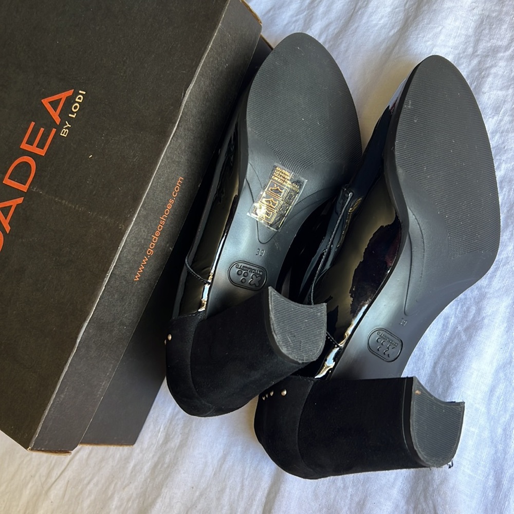 Fades by Lodi block 3” heel shoes classic laced black leather sz.39 glossy Spain - Picture 13 of 17